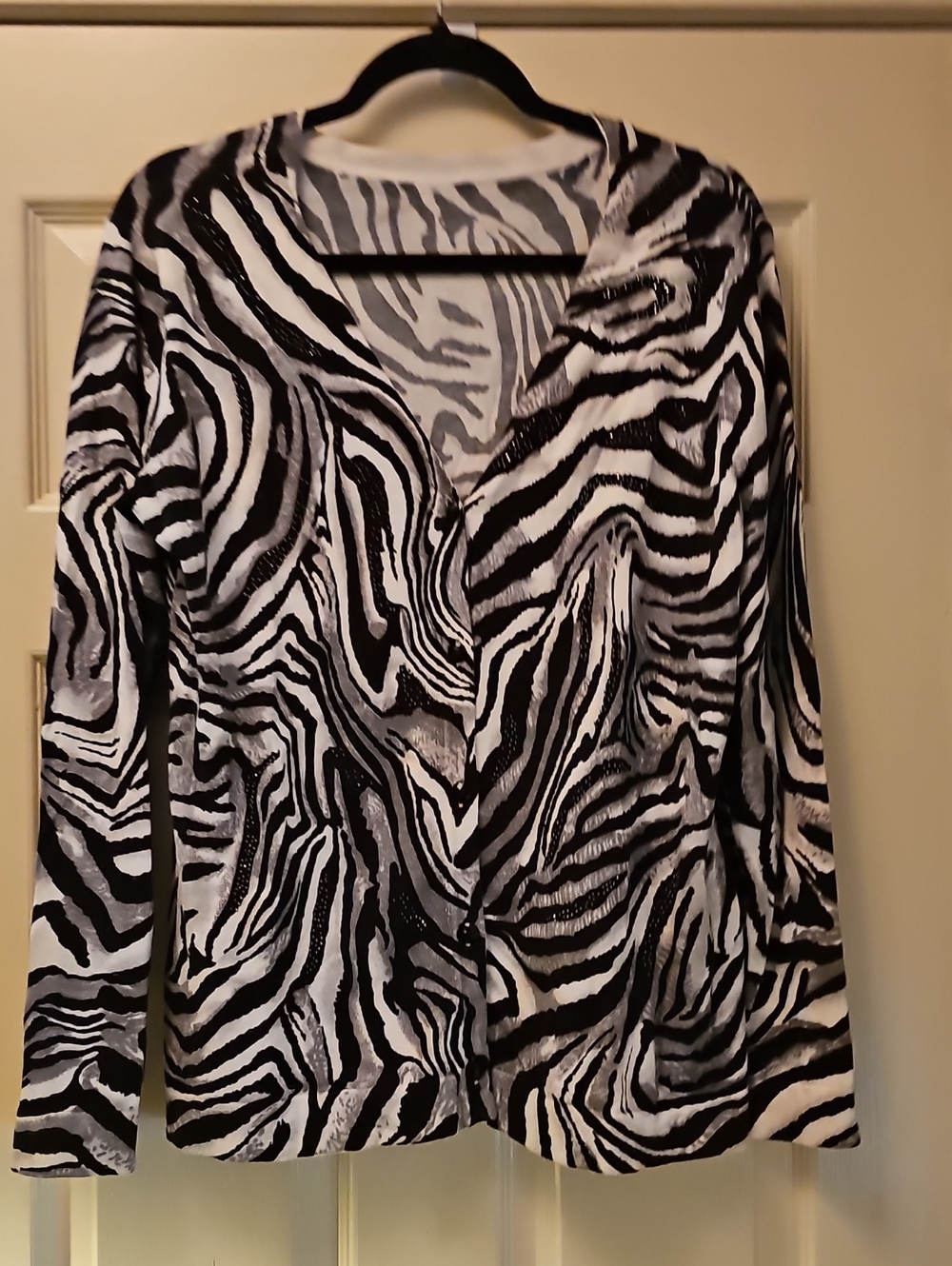 Zebra Print Long Sleeve Button Cardigan - Black & White